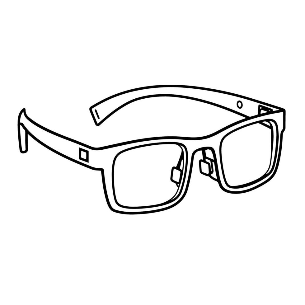 Black and white line art illustration of square eyeglasses on a solid white background.