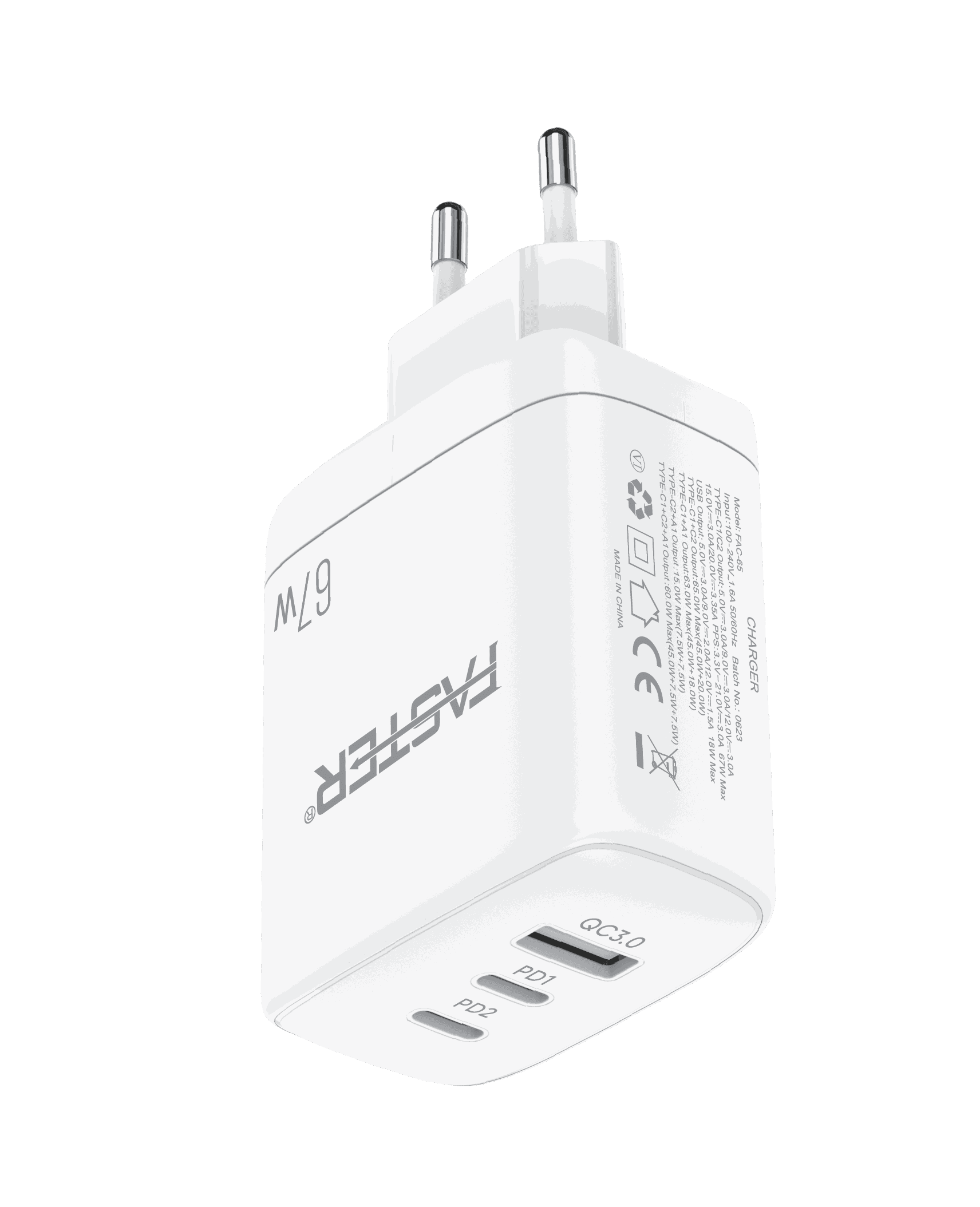 FASTER PD-67W USB-C Super Fast Charging Wall Charger QC 3.0A With PD Cable