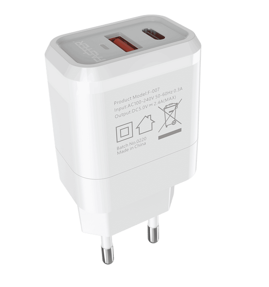 FASTER FAC-950 QC+PD Dual Port Fast Wall Charger 20W