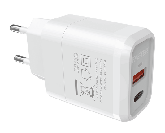 FASTER FAC-950 QC+PD Dual Port Fast Wall Charger 20W