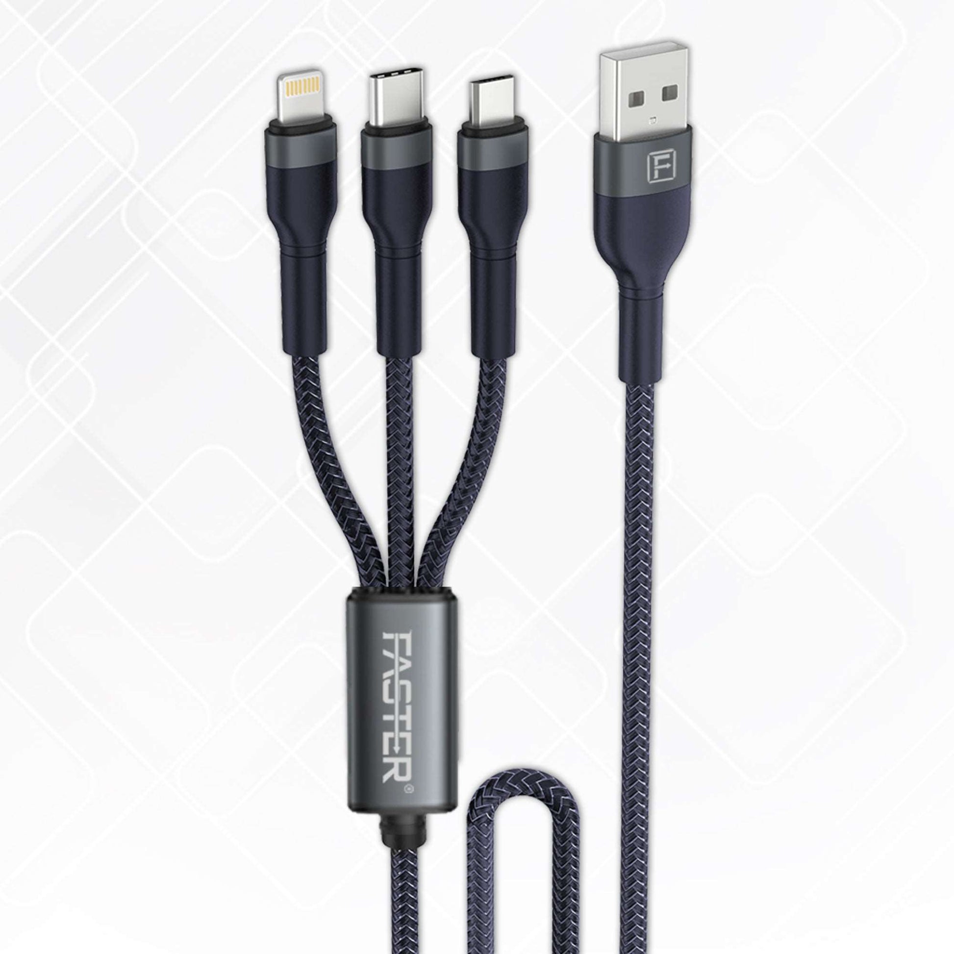 FASTER D4 Quick Charge Denim Braided 3-in-1 Data Cable