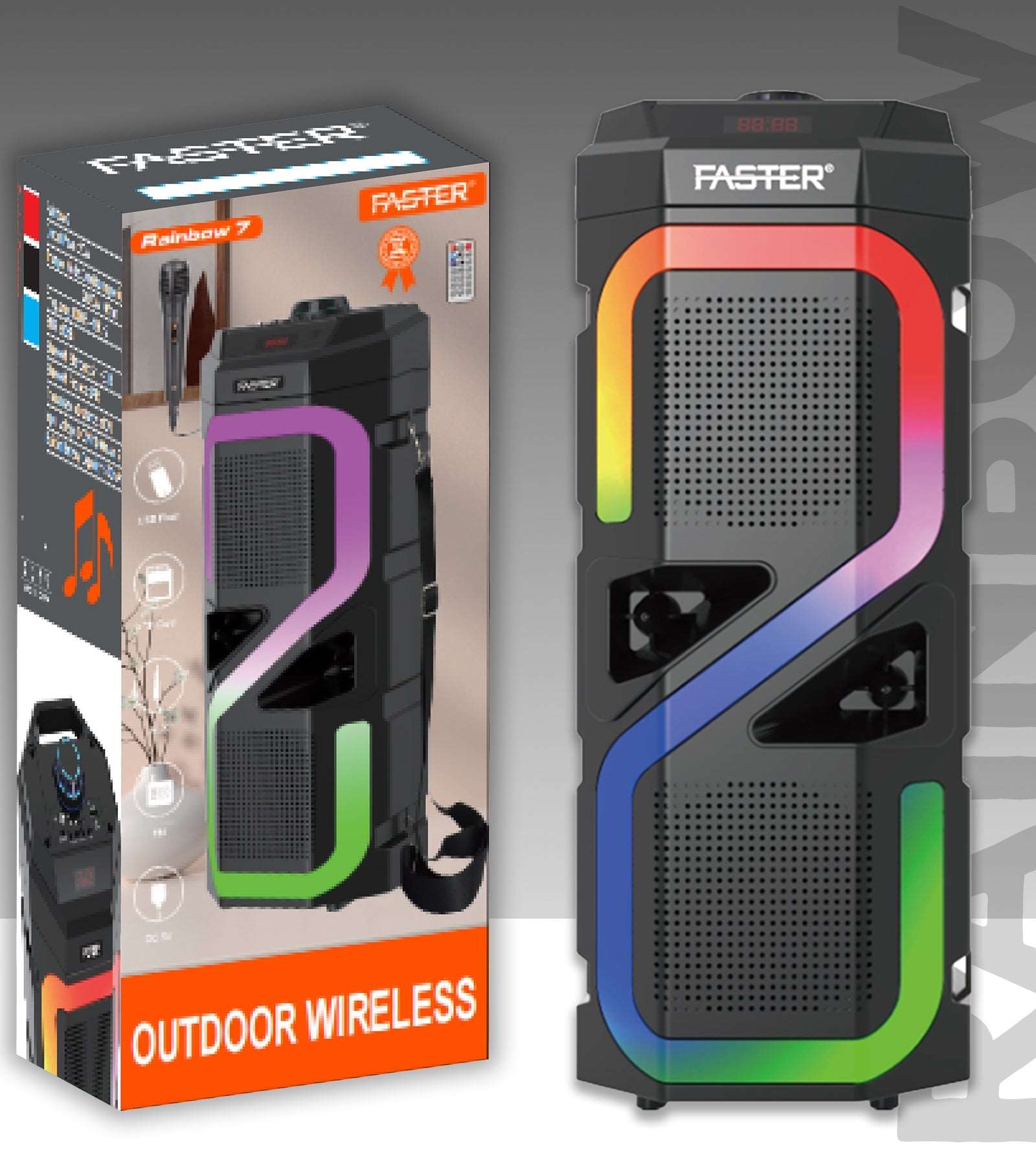 FASTER Rainbow 7 Powerful Bass Wireless Speaker With Mic 20w