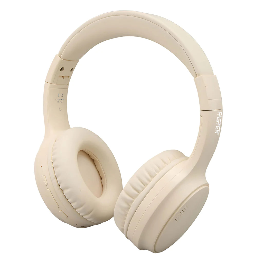 Close up of Faster S5 off White ANC Over-Ear Wireless Headphone 